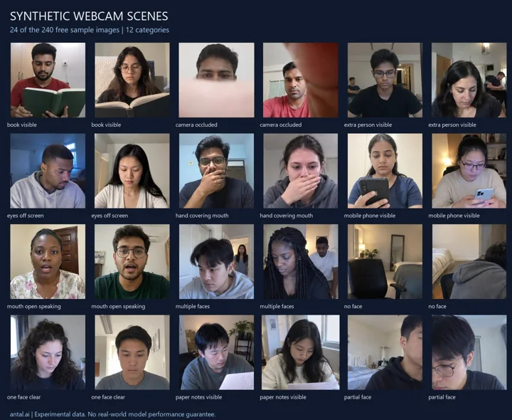 AI-generated webcam scenes from twelve training categories