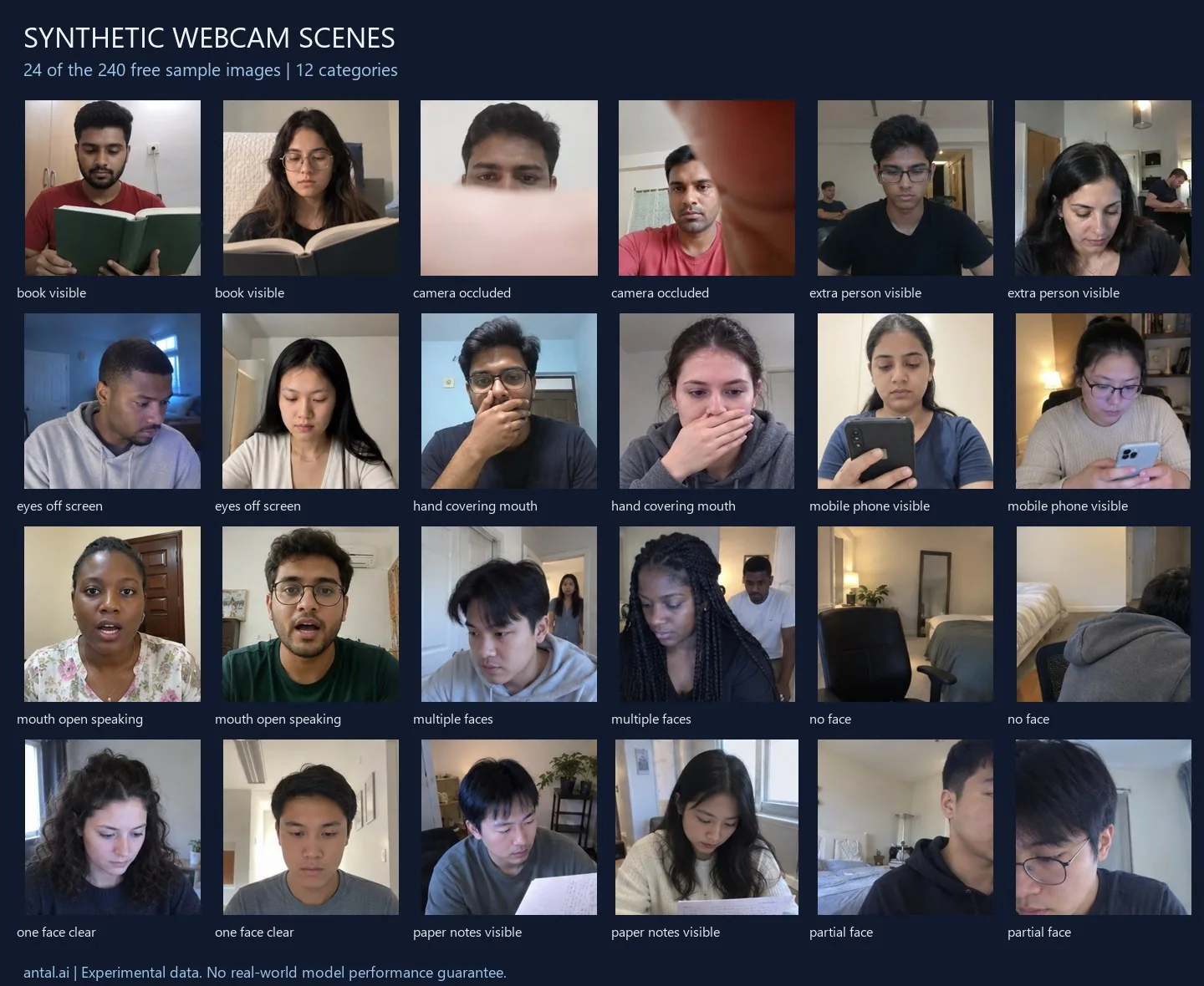 24 AI-generated webcam scenes, with two examples from each category